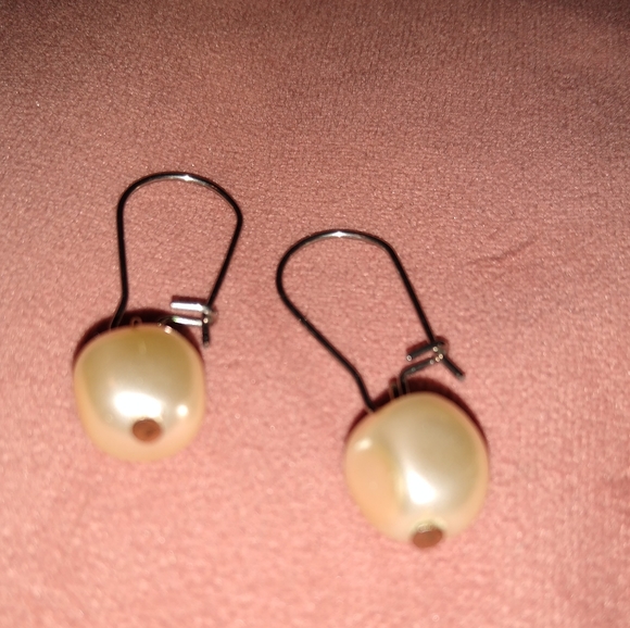 Cream Baroque Pearl Handmade Earrings Stainless Steel Wires Ivory New Minimalist - Picture 3 of 5